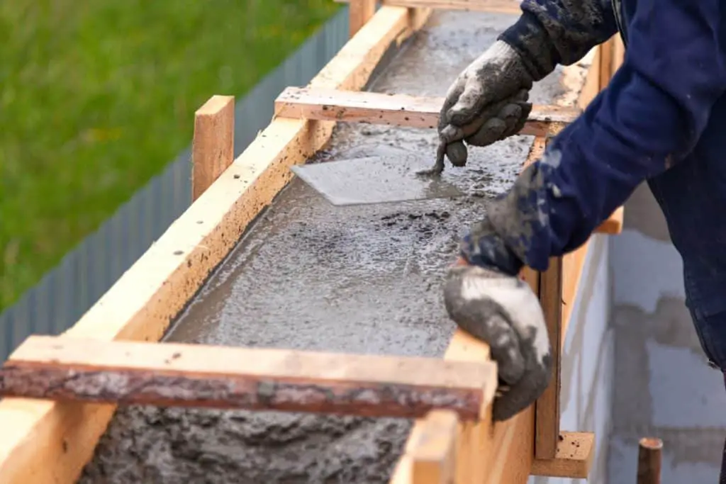 Wet concrete in wooden form