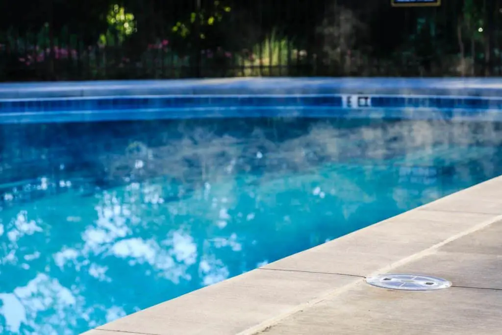 Hot concrete deck around a pool