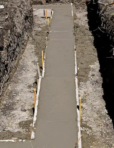 Concrete footing is drying and curing